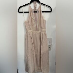 Hem & Thread Blush Halter Midi Dress with Lace Trim